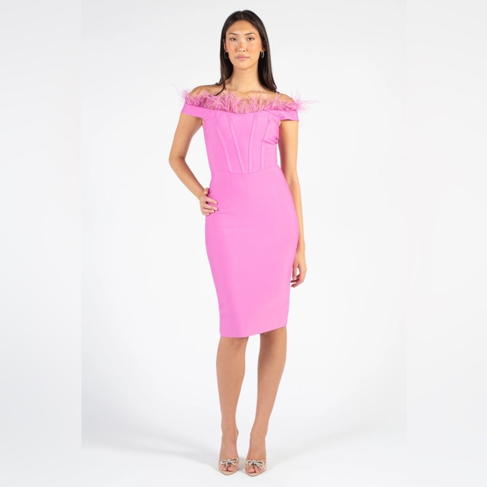 Paige Feather Trim Bandage Dress (from honey store)